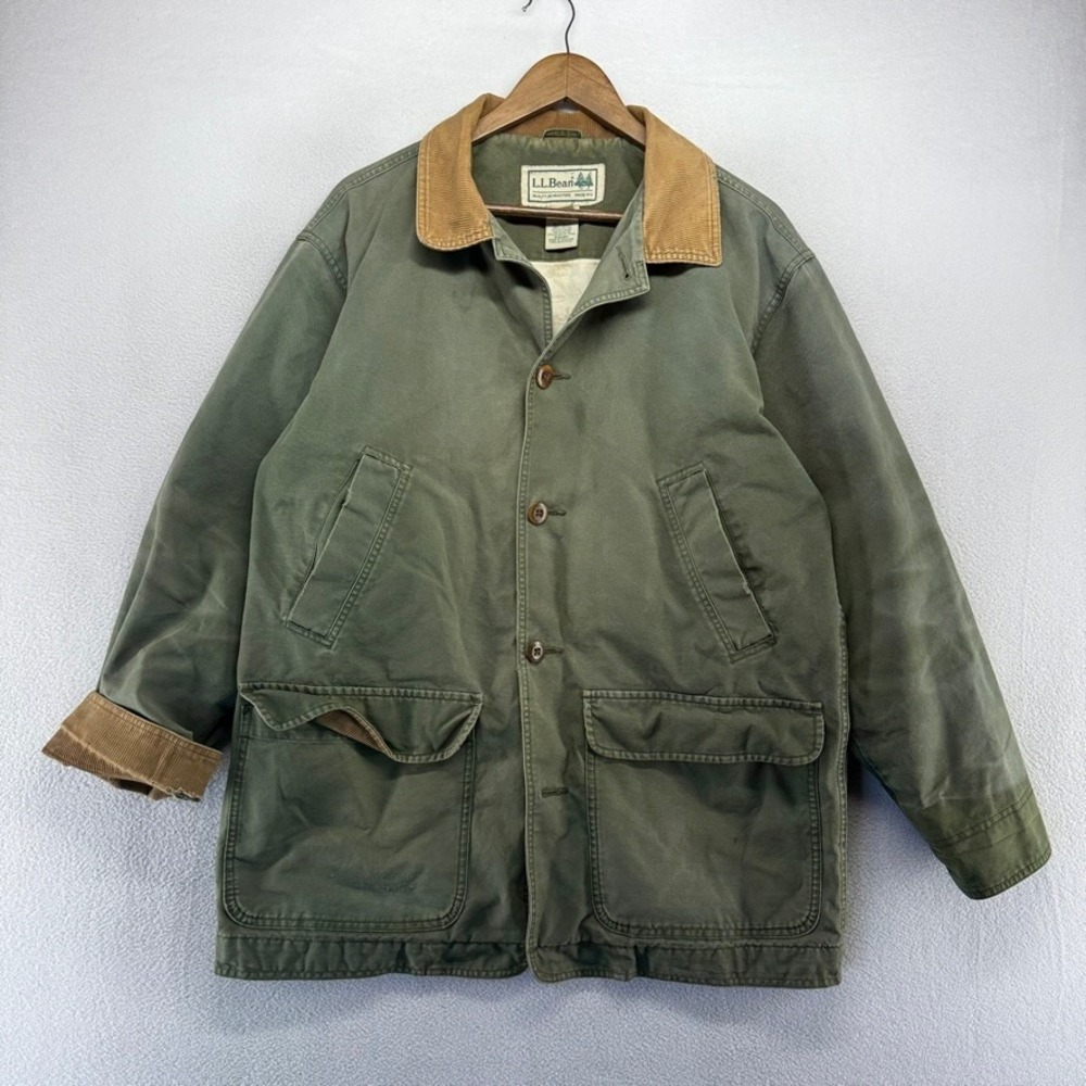 Vintage LL Bean Jacket Men's Medium Green Barn Coat Canvas Lined Distressed y2k - Picture 1 of 14